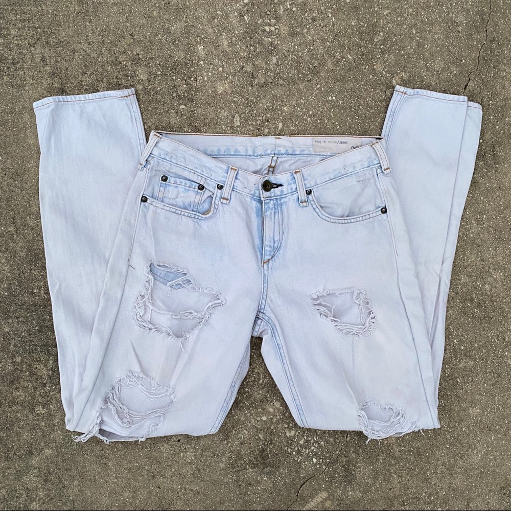 Rag & Bone Distressed Light Wash Straight Jeans w/defect